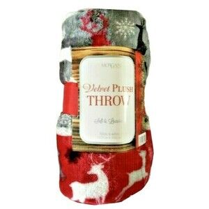Christmas Lap Throw Blanket Reindeer Velvet Fleece Cozy Warm Holiday 50x60"